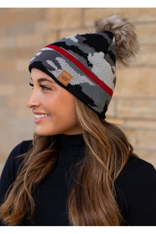 Gray Camo Pom Hat