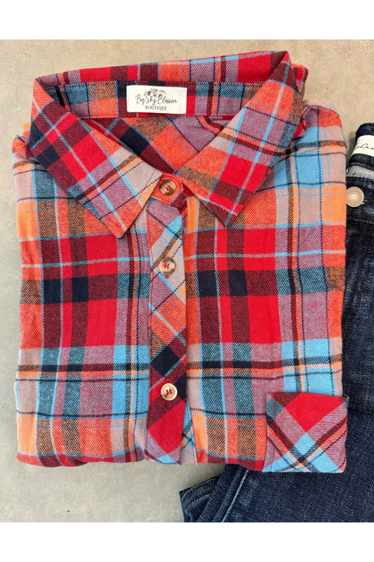 Big Sky Blossom Curvy Plaid Goodness Shirt