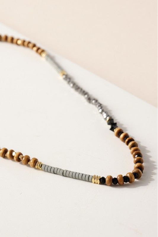 Wood Glass Beaded Necklace