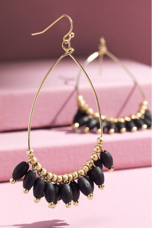 Wood Bead Teardrop Earrings
