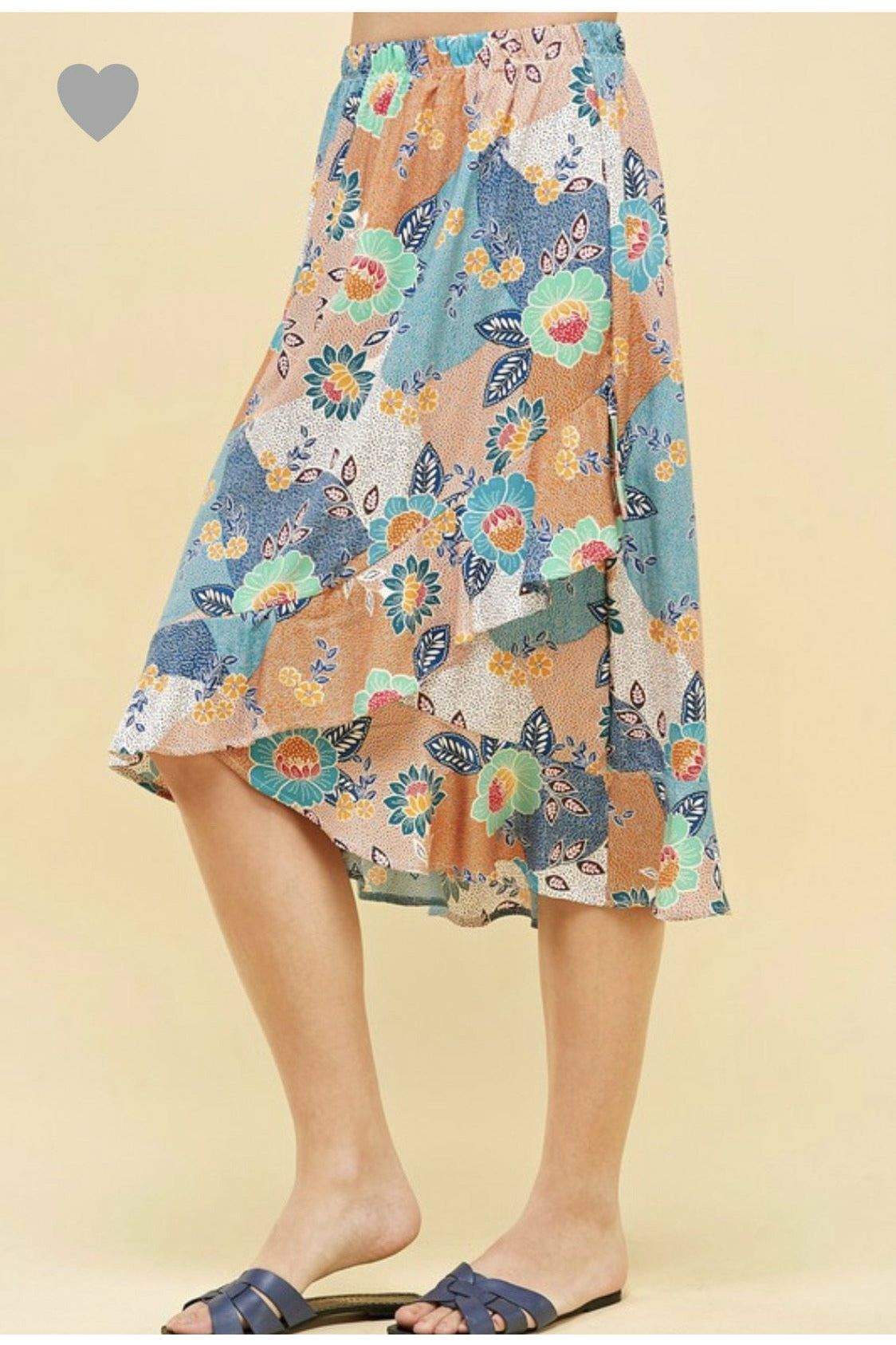 Teal Floral Ruffle Skirt