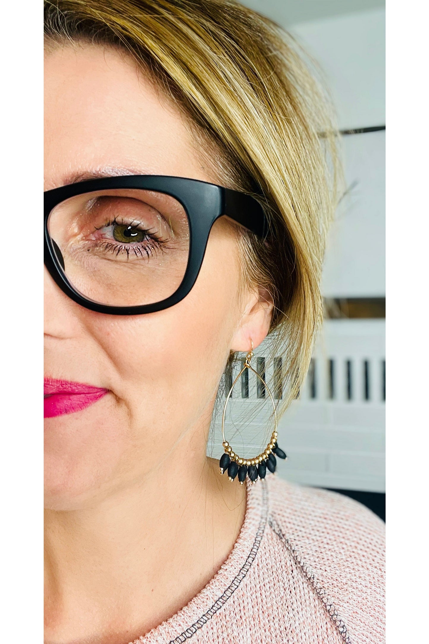 Wood Bead Teardrop Earrings