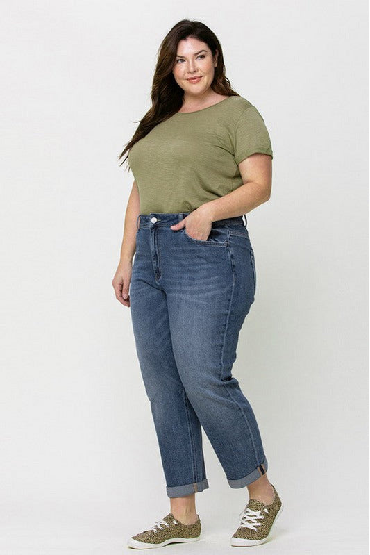 Curvy Flying Monkey Cuffed Boyfriend Jeans