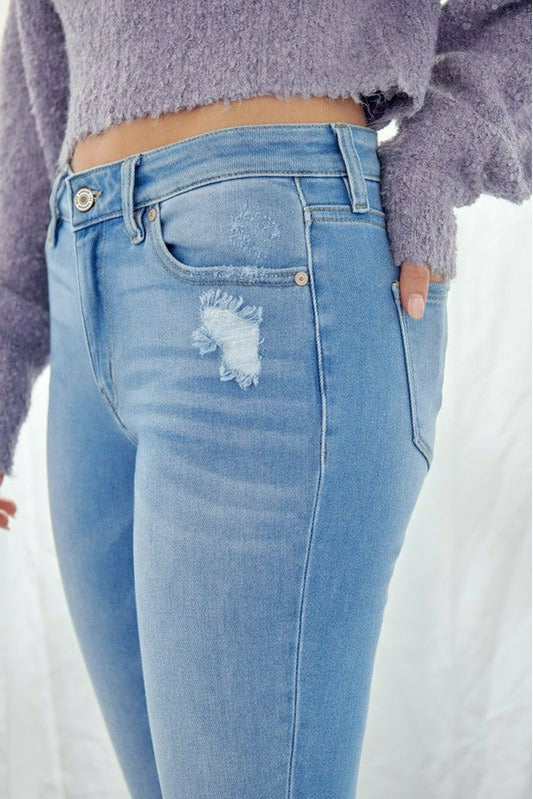 Kan Can Button Light Rolled Hem Jeans