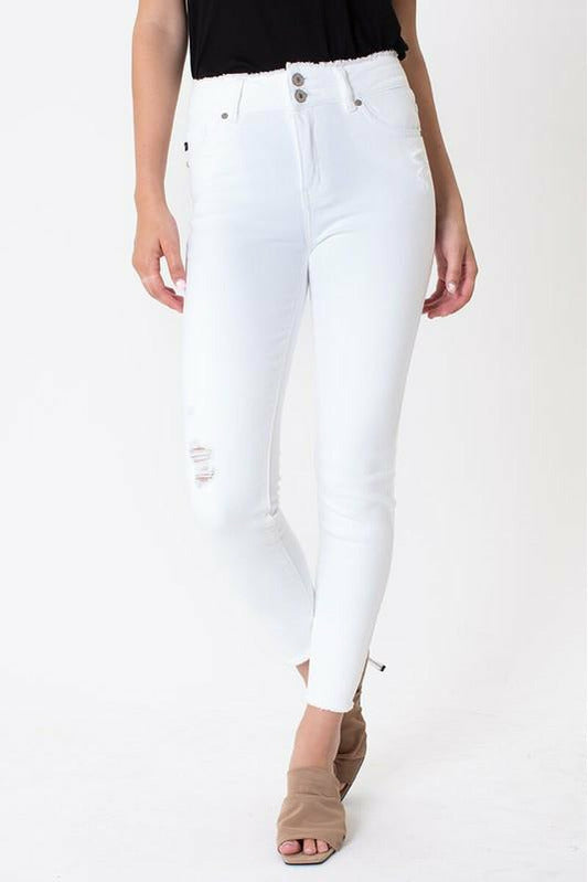 In Stock Kan Can High Rise White Banded Skinnies