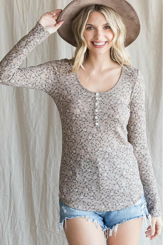 Taupe Floral Thermal Top