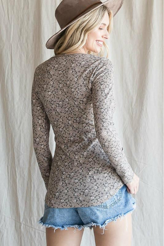 Taupe Floral Thermal Top